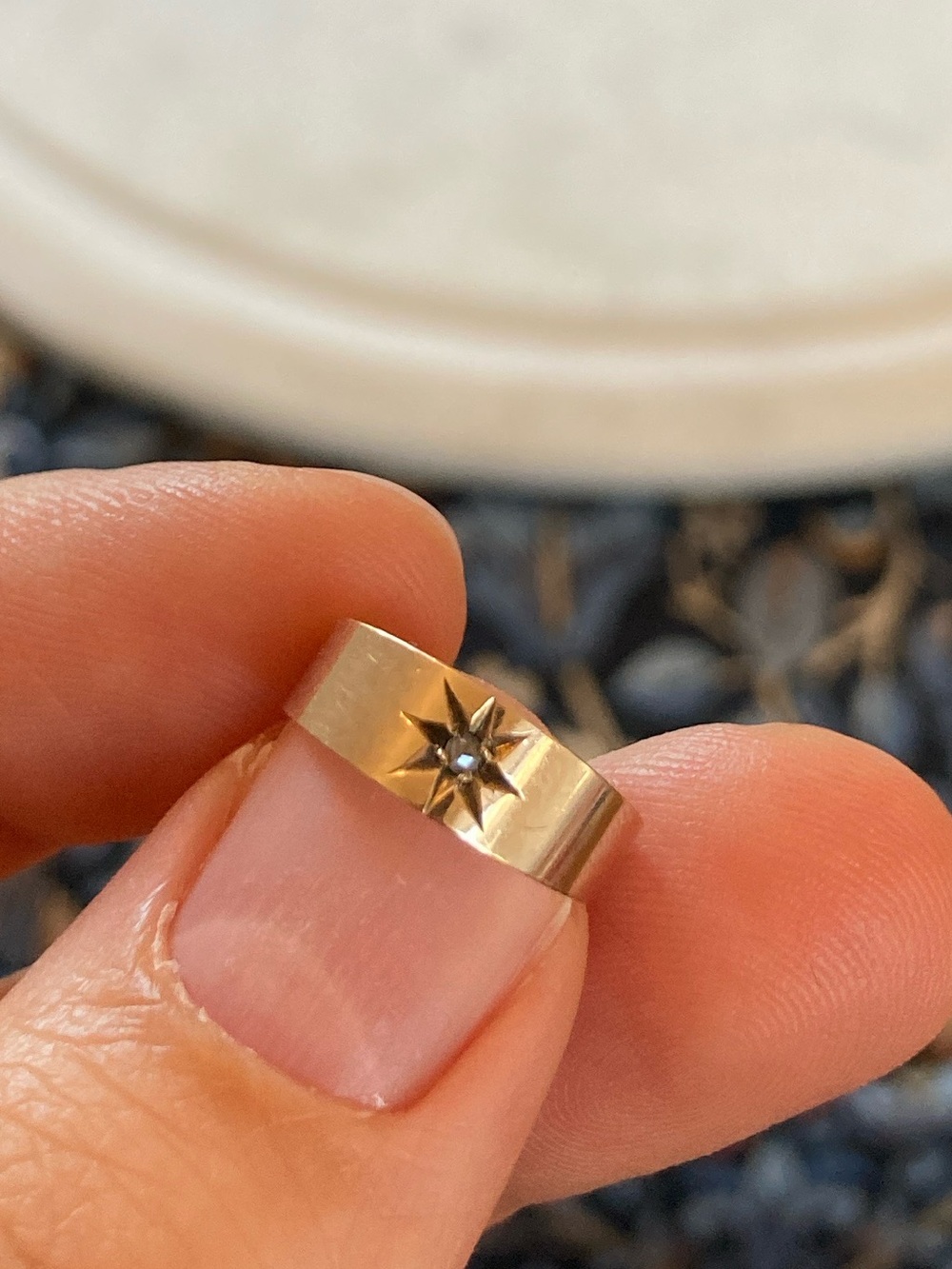 Antique Victorian Starburst Diamond Wide Band Ring, Tiny Size